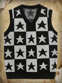 ROMWE MEN Academia Hombres Chaleco de punto de cuadros & con patrón de estrella - Multicolor - Ver 1