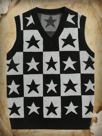 Academia Guys Plaid & Star Pattern Sweater Vest