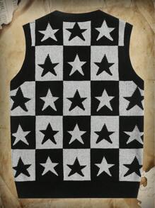 ROMWE MEN Academia Hombres Chaleco de punto de cuadros & con patrón de estrella - Multicolor - Ver 2