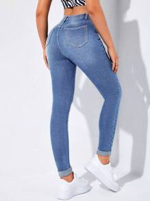 Flexra 高腰破洞緊身牛仔褲 - 淺色水洗藍 - 查看 2