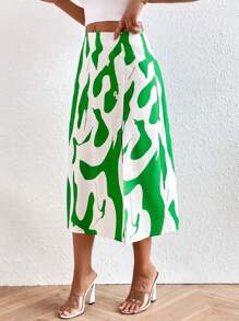 SHEIN Privé Graphic Print A-line Skirt