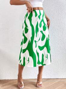 SHEIN Privé Graphic Print A-line Skirt