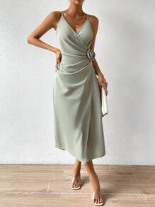 SHEIN Privé Chất rắn 3D Váy 	Wrap Cami - Xám - Xem 5