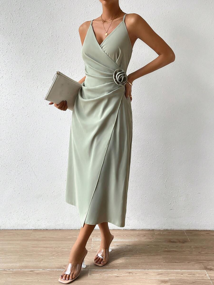 SHEIN Privé Chất rắn 3D Váy Wrap Cami - Xám - Xem 1