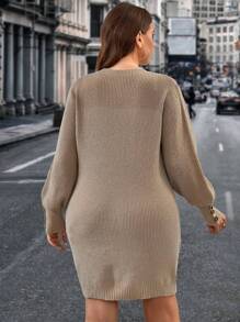 SHEIN LUNE Vestido de suéter de punto acanalado con detalle de botón extra, para el invierno