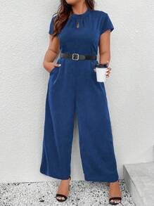 SHEIN Clasi Talla grande Mono de pierna ancha de cuello con abertura de ojo sin cinturón - azul real - Ver 1