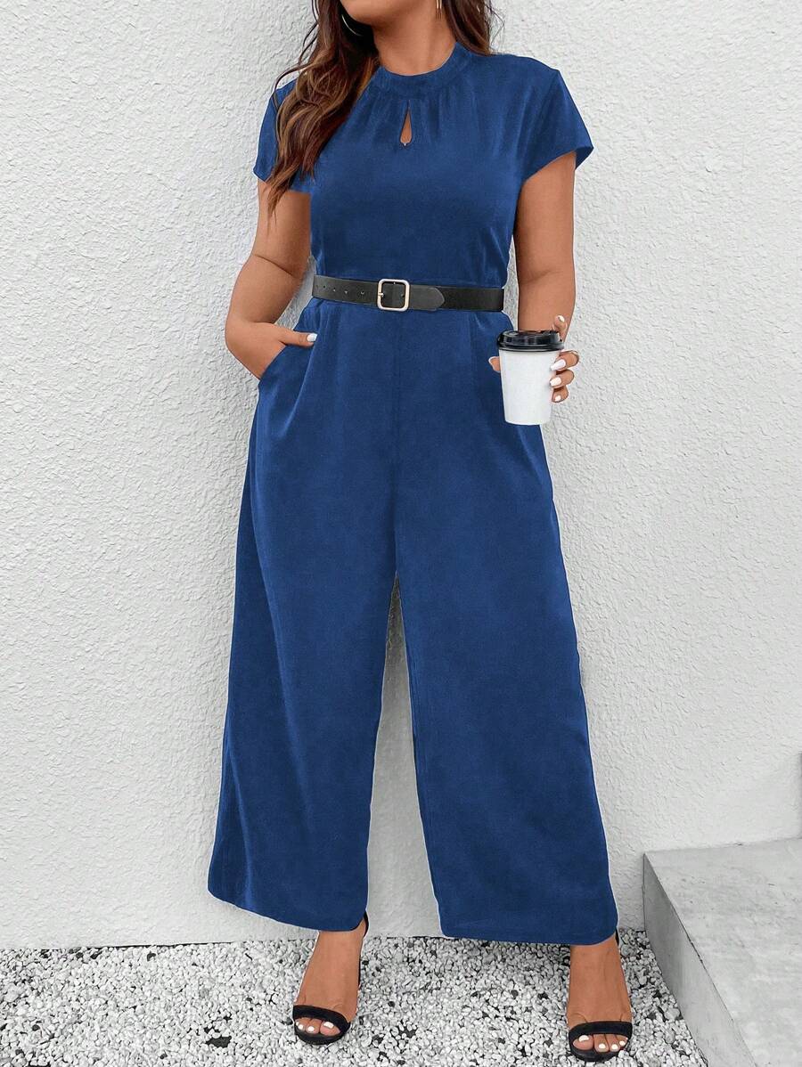 SHEIN Clasi Talla grande Mono de pierna ancha de cuello con abertura de ojo sin cinturón - azul real - Ver 1