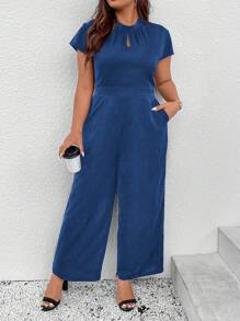 SHEIN Clasi Talla grande Mono de pierna ancha de cuello con abertura de ojo sin cinturón - azul real - Ver 3