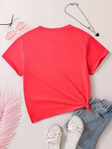 cô gái mười hai Đồ họa Chữ cái Áo thun - Đỏ - Xem 2