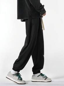 男士字母圖案腰部抽繩衛褲 - 黑色 - 查看 4