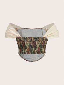 Sunnyshic Plus Floral Print Off Shoulder Ruffle Trim Curved Hem Top - Multicolor - View 2