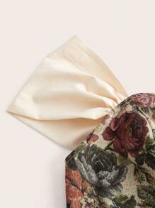 Sunnyshic Plus Floral Print Off Shoulder Ruffle Trim Curved Hem Top - Multicolor - View 3