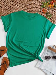 SHEIN LUNE Heart And Letter Graphic Tee - Green - View 2