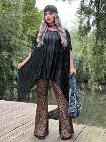 ROMWE PUNK Hơn In hoa Báo Quần ống loe Không có thắt lưng - Nhiều màu - Xem 5