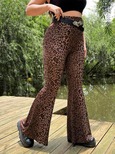 Plus Pantalon Évasé Léopard (Sans Ceinture)
