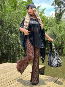 ROMWE PUNK Hơn In hoa Báo Quần ống loe Không có thắt lưng - Nhiều màu - Xem 6