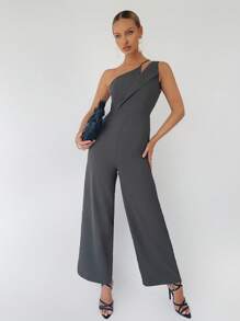 Maija 單肩闊腿連體褲工作服 - 深灰色 - 查看 1