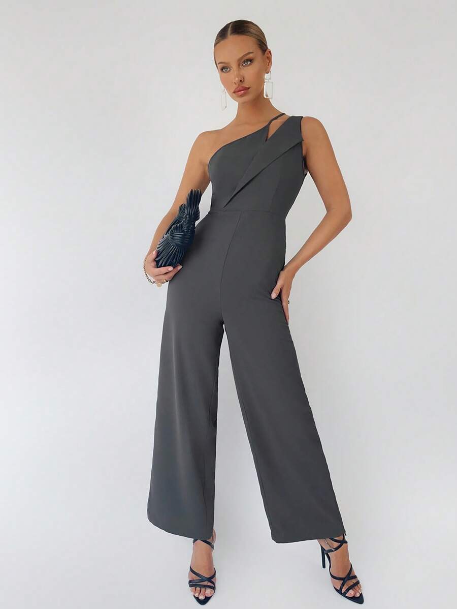 Maija 單肩闊腿連體褲工作服 - 深灰色 - 查看 1