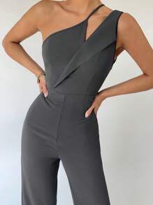 Maija 單肩闊腿連體褲工作服 - 深灰色 - 查看 2