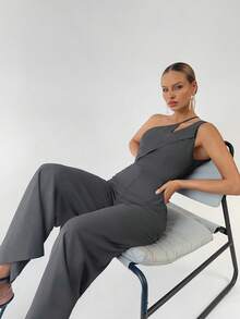 Maija 單肩闊腿連體褲工作服 - 深灰色 - 查看 3