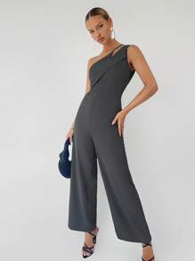 Maija 單肩闊腿連體褲工作服 - 深灰色 - 查看 5