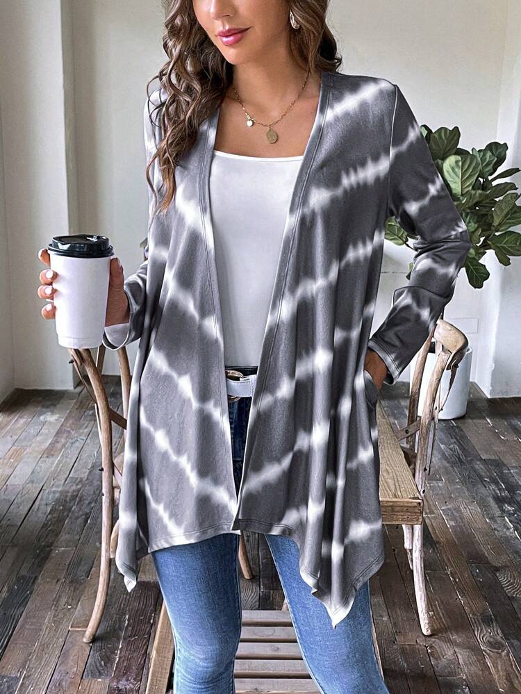 Tie Dye Open Front Asymmetrical Hem Coat