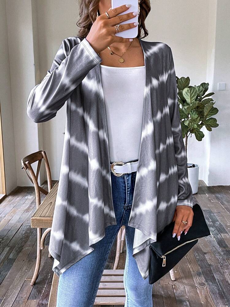 Tie Dye Open Front Asymmetrical Hem Coat