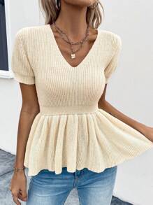 SHEIN LUNE Chất rắn Xoay eo Knit ngọn - Màu be - Xem 6