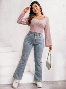 Rometta Plus Space Dye Scoop Neck Tee Fall Cloth For Women