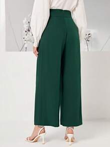 Modelyn 高腰腰帶闊腿褲 - 墨綠色 - 查看 2