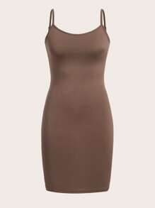 SHEIN BASICS 素色吊帶緊身連衣裙 - 摩卡棕 - 查看 1
