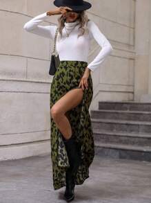 Pariaura 满版印花开叉大腿长裙女装 - 橄欖綠 - 查看 5