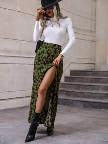 Pariaura 满版印花开叉大腿长裙女装 - 橄欖綠 - 查看 7