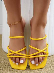 Sandal quai chéo tối giản dành cho nữ, phù hợp với trang phục mùa xuân hè. - Màu vàng - Xem 7