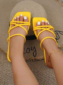 Sandal quai chéo tối giản dành cho nữ, phù hợp với trang phục mùa xuân hè. - Màu vàng - Xem 9