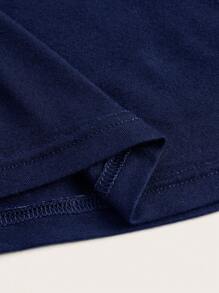 SHEIN ICON Letter Graphic Contrast Binding Crop Tee - Navy Blue - View 3