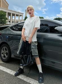 DAZY Camiseta de hombros caídos con estampado de letra - Blanco - Ver 7