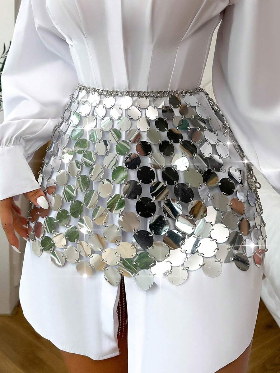 Zolique Sequin Decor Bodycon Skirt - Silver - View 1