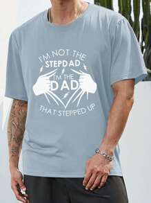 Manfinity Homme 男士大码標語圖案T恤 - 藍色 - 查看 1