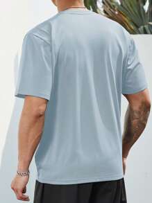 Manfinity Homme 男士大码標語圖案T恤 - 藍色 - 查看 2