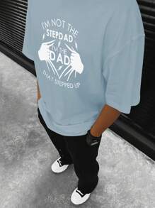 Manfinity Homme 男士大码標語圖案T恤 - 藍色 - 查看 3