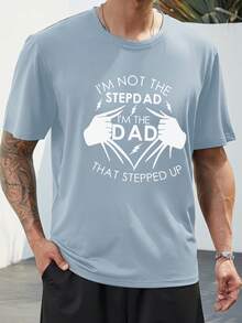 Manfinity Homme 男士大码標語圖案T恤 - 藍色 - 查看 4