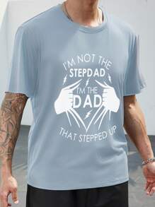 Manfinity Homme 男士大码標語圖案T恤 - 藍色 - 查看 5