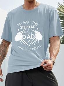 Manfinity Homme 男士大码標語圖案T恤 - 藍色 - 查看 6