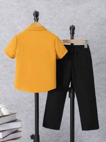 SHEIN Young Boy Letter Patched Shirt & Pants Without Tee