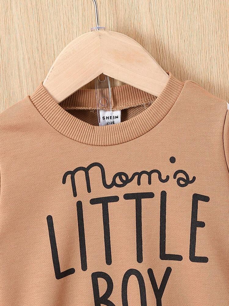 Đứa bé gái Đồ họa Chữ cái Tương phản Đường may bên Áo len & Quần nỉ - Màu Khaki - Xem 4