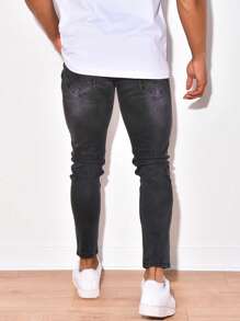 Men Ripped Skinny Jeans - Black - View 5