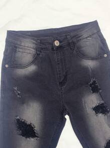 Men Ripped Skinny Jeans - Black - View 6