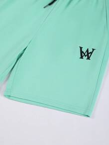 Manfinity Homme Uomo con grafica lettera Maglietta & con coulisse a vita Shorts