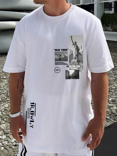 تي شيرت بجرافيك شعار ومبنئ للرجال